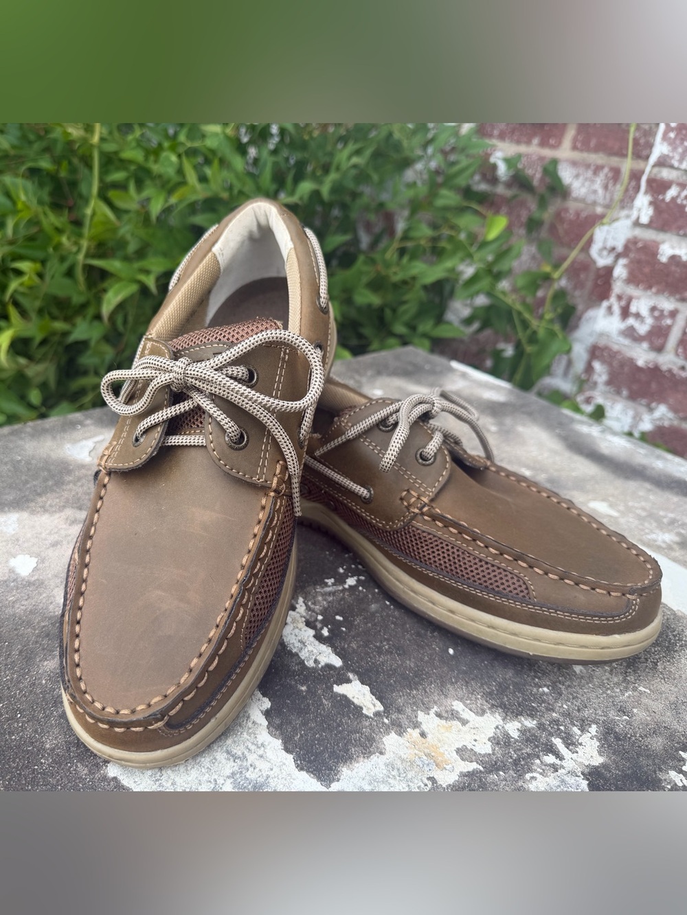 Margaritaville Anchor Lace Boat Shoe Leather Brown Mens Sz 9.5 US